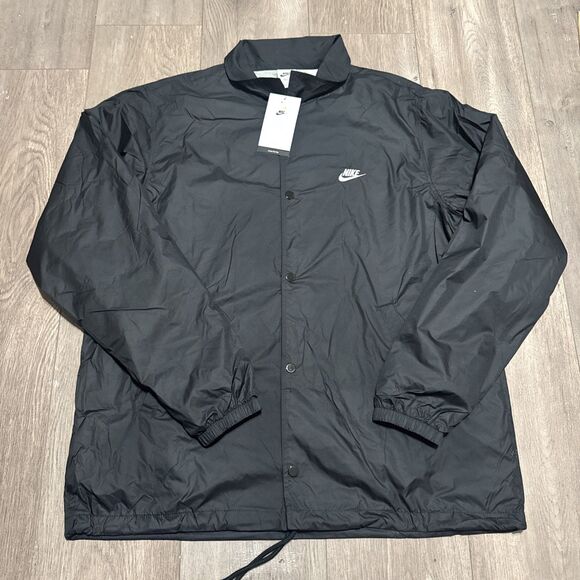 Nike Sportswear Club Coaches Jacket Snap Jacket Black Size M Tall FN3316-010 - Picture 1 of 4